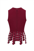 Women's High Neck Red Party Top with Layered Disc Tassel Detail