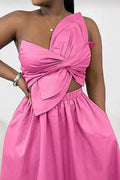 Women's Barbie Style Pink One-Shoulder Crop Top or A-Line Midi Skirt
