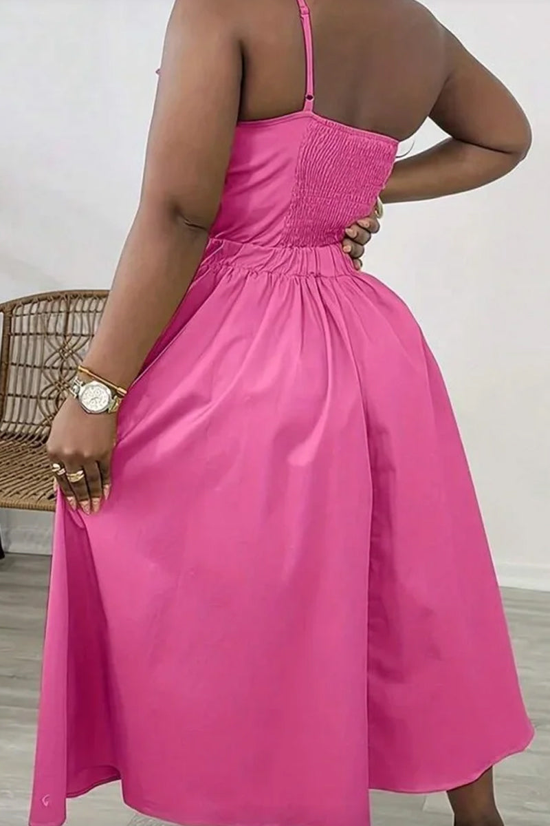 Women's Barbie Style Pink One-Shoulder Crop Top or A-Line Midi Skirt