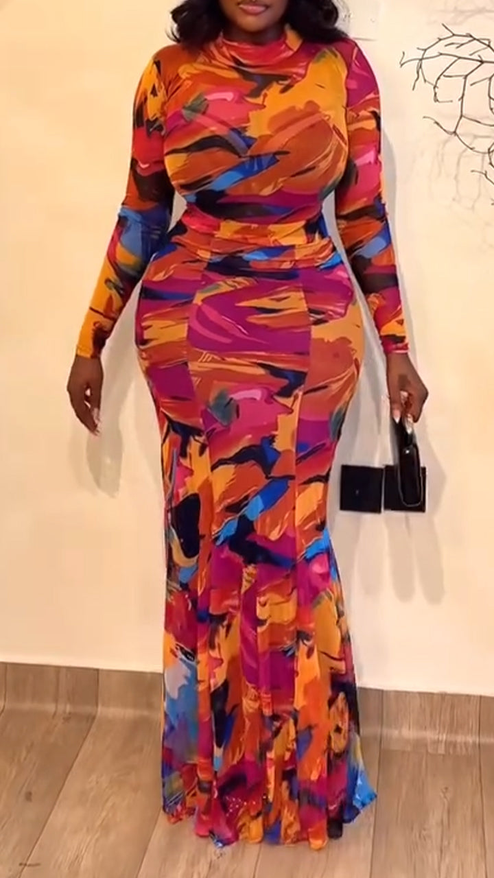 Women Round Neck Printed Jumpsuit + Skirt Vacation Casual Style Set