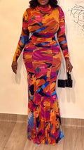 Women Round Neck Printed Jumpsuit + Skirt Vacation Casual Style Set