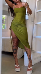 Women Suspender Solid Color Irregular Vacation Casual Midi Dresses