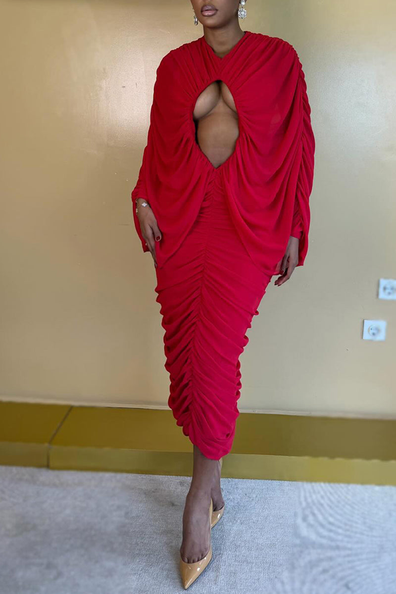 Women's Elegant Party Cutout Pleated Midi Dress