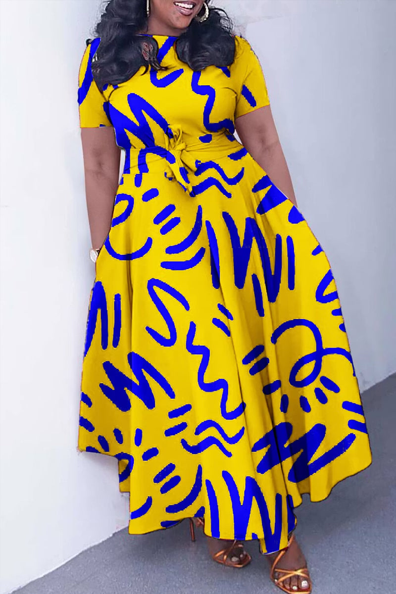 Women's Flowy A-Line Maxi Dress with Vibrant Abstract Print & Side Pockets