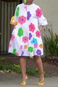 Women's Casual Loose Fit A-Line Dress with Vibrant Abstract Floral Print