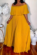 Women's Flowy Pleated Off-Shoulder Jumpsuit with Ruffle Overlay