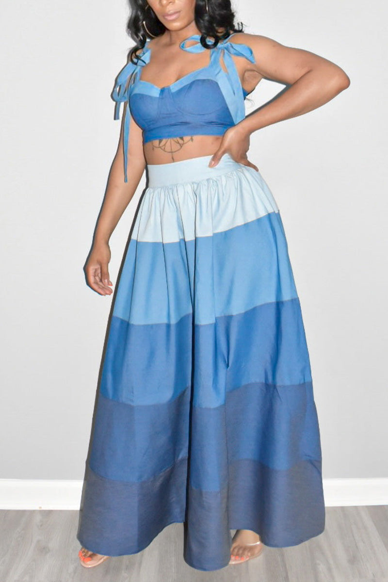 Women's Sweetheart Neckline Crop Top with Bow Straps or Ombre Tiered Skirt