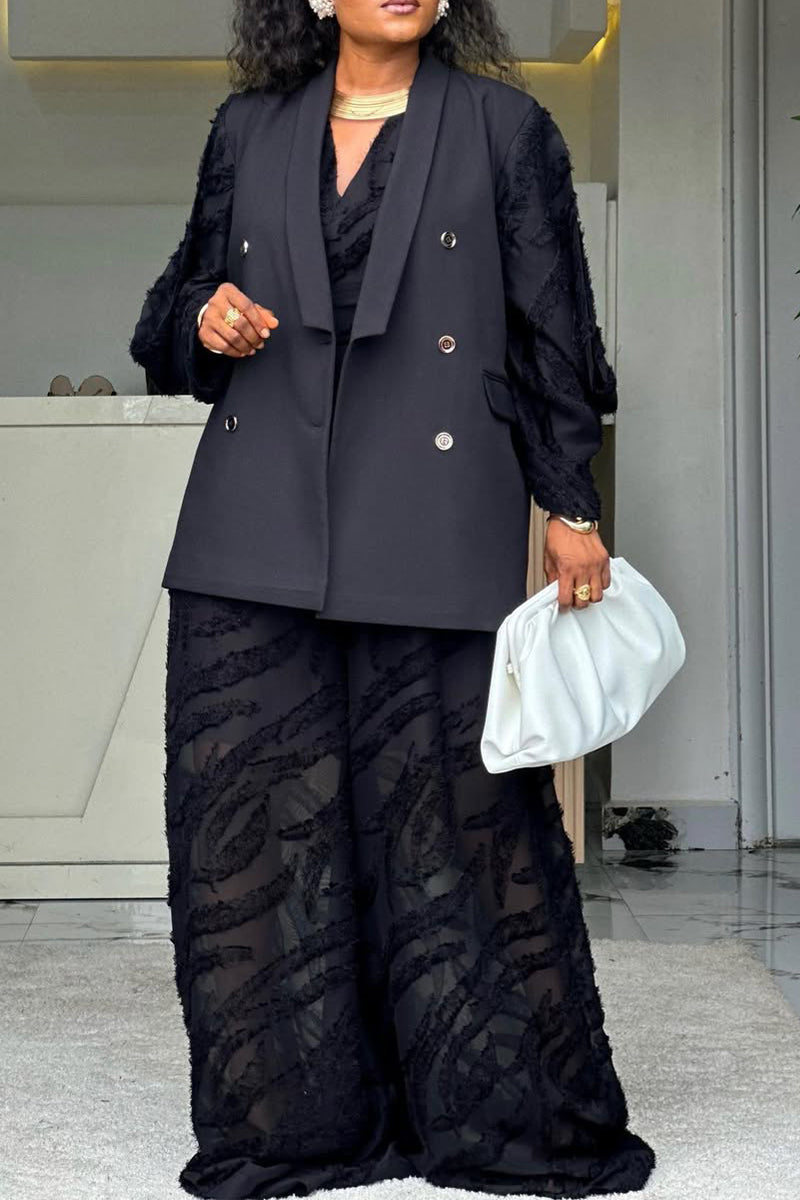 Women Formal V-neck Sleeveless Textured Jumpsuit or Lapel Patchwork Jacket