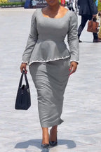 Women Square Collar Long Sleeved Irregular Top + Half Skirt Temperament Casual Formal Suit