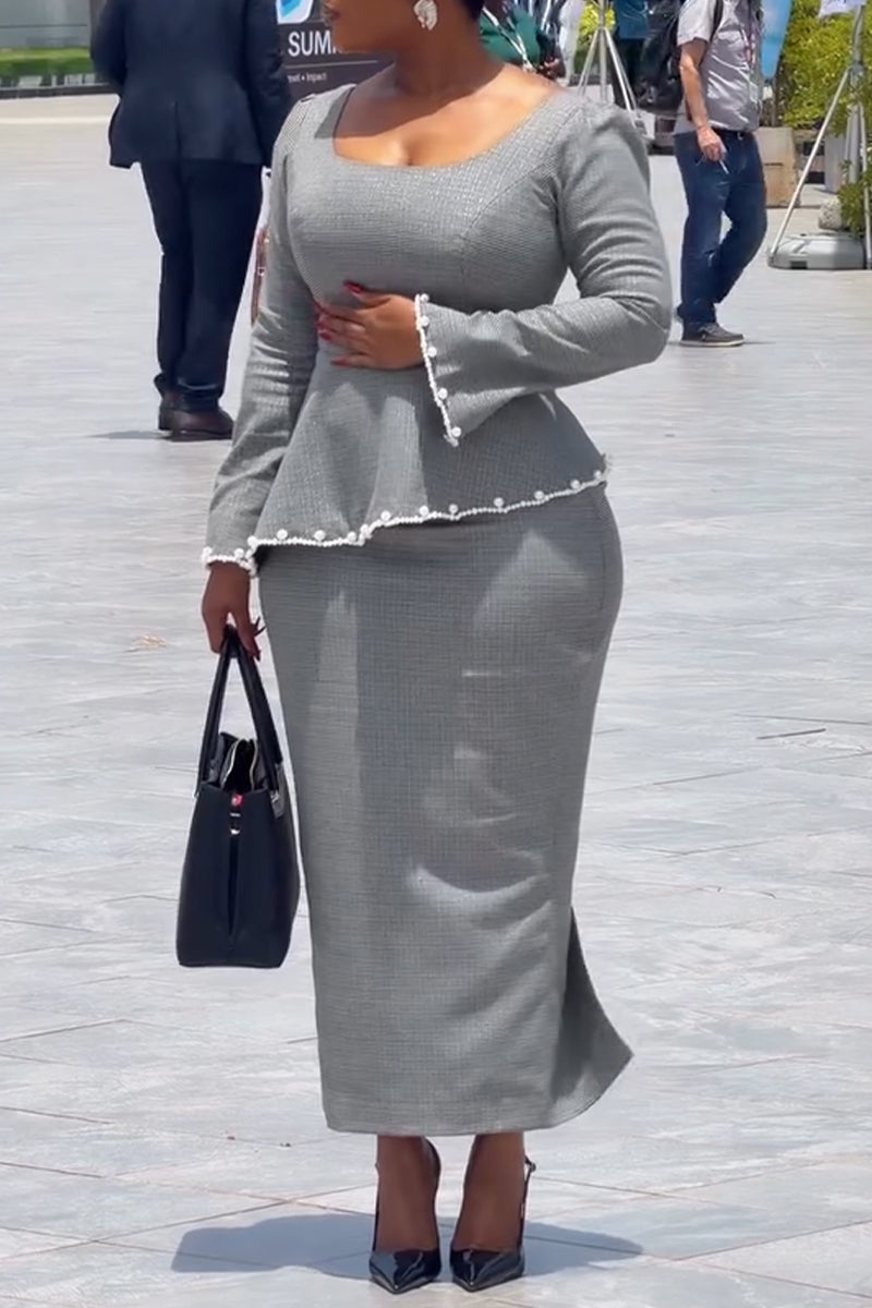 Women Square Collar Long Sleeved Irregular Top + Half Skirt Temperament Casual Formal Suit