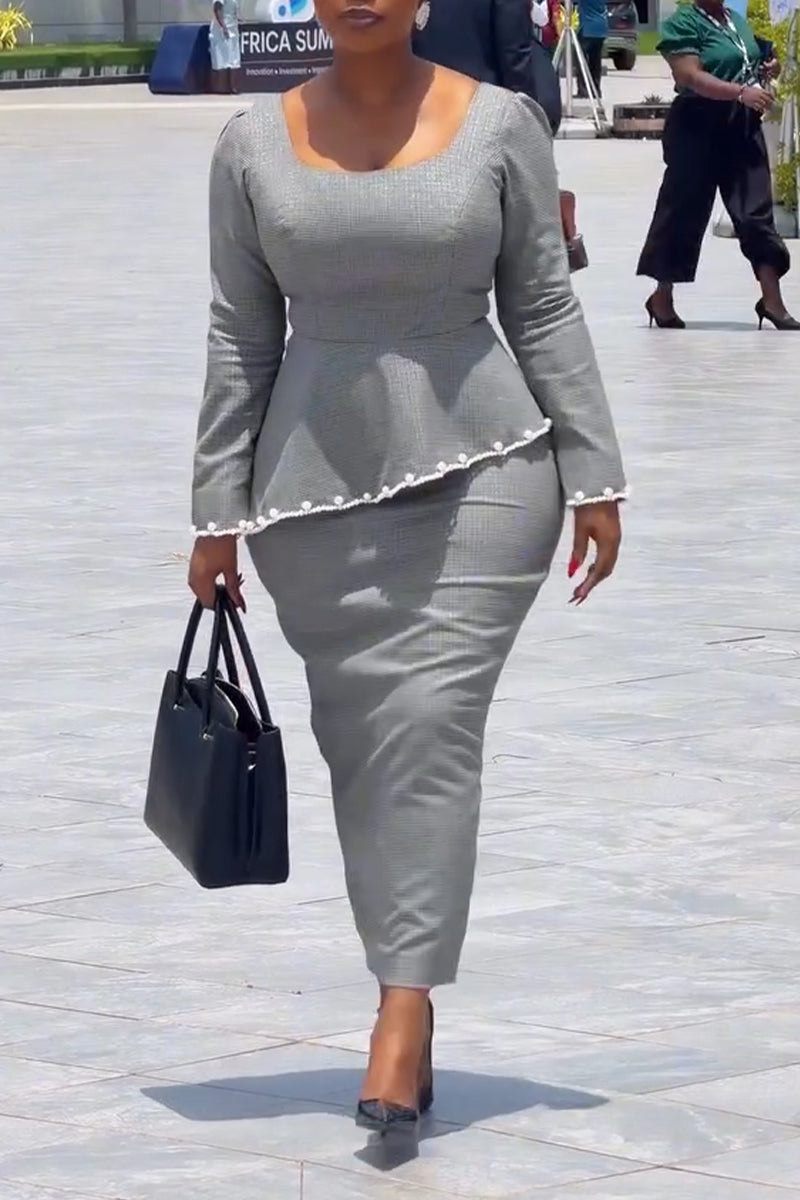 Women Square Collar Long Sleeved Irregular Top + Half Skirt Temperament Casual Formal Suit