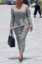 Women Square Collar Long Sleeved Irregular Top + Half Skirt Temperament Casual Formal Suit