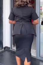 Women Round Neck Spliced Bow Top + Half Skirt Temperament Commuting Style Formal Suit