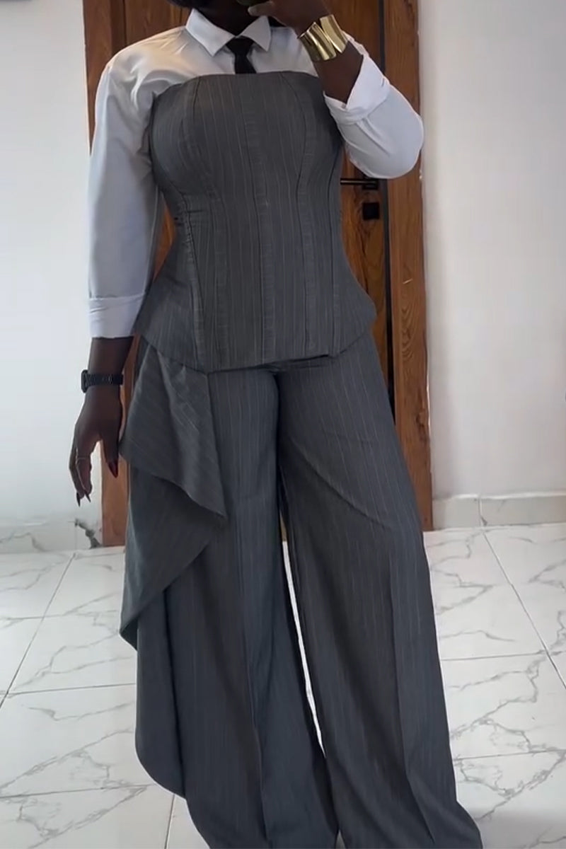 Women Strapless and Waist Cinching Top + Patchwork Pants Temperament Commuting Formal Suit