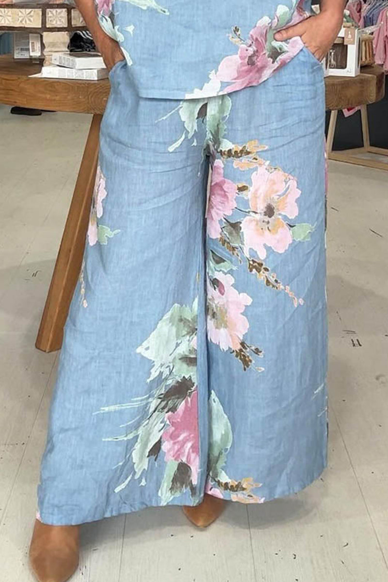 Women's Casual Printed T Shirt Top Or Wide Leg Pants