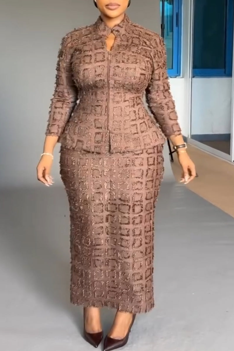 Women Round Neck Waist Cinched Jacket+ Half Skirt Elegant Temperament Commuting Formal Suit