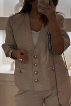Women V-neck Breasted Casual Jacket