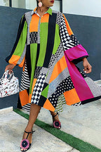 Women's African Ankara Print Patchwork Oversized Shirt Dress