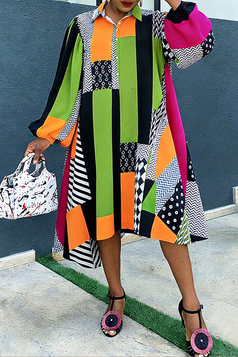 Women's African Ankara Print Patchwork Oversized Shirt Dress