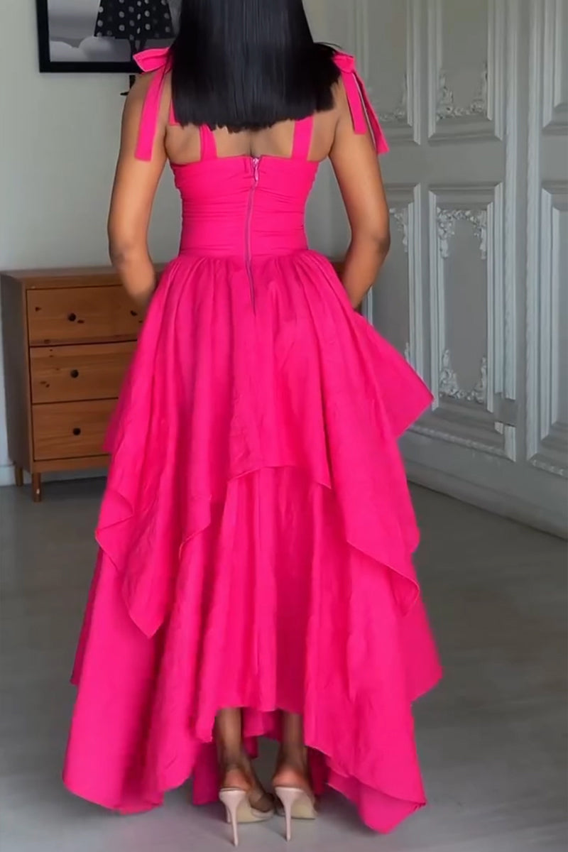Women's Fashion Tiered Asymmetric Hem Maxi Dress