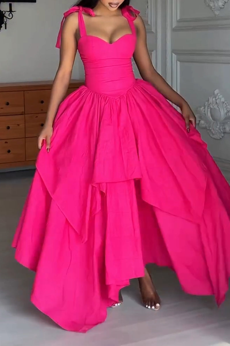 Women's Fashion Tiered Asymmetric Hem Maxi Dress