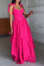 Women's Fashion Tiered Asymmetric Hem Maxi Dress