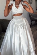 Women V-neck Patchwork Waist Cinching Solid Color Elegant Temperament Dress