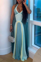Women Neck Hanging Sleeveless Waist Cinching Contrasting Elegant Temperament Dress