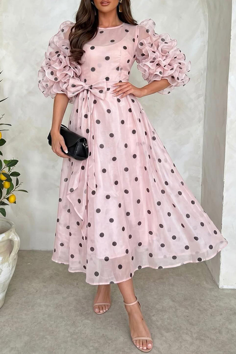 Women's Elegant Tiered Flounce Sleeve Mesh Flowing Dress