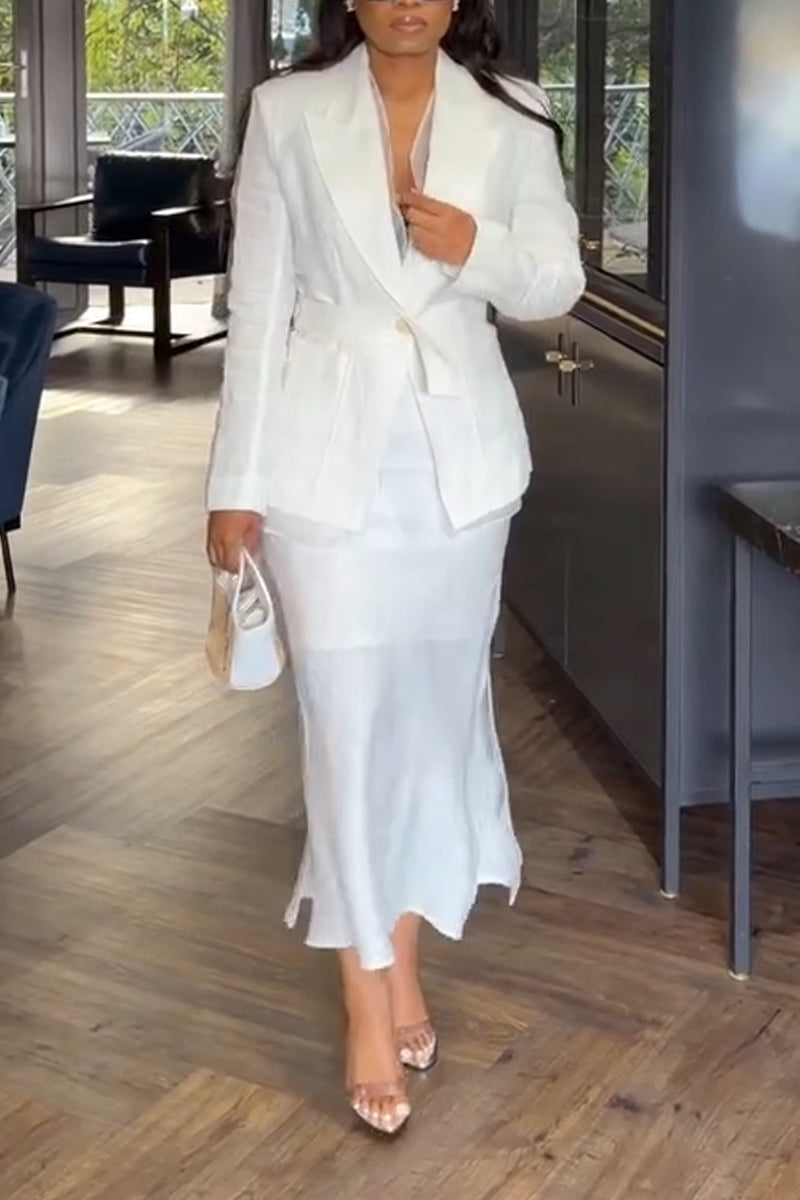 Women Collar Jacket + half Skirt Elegant Temperament Formal Suit