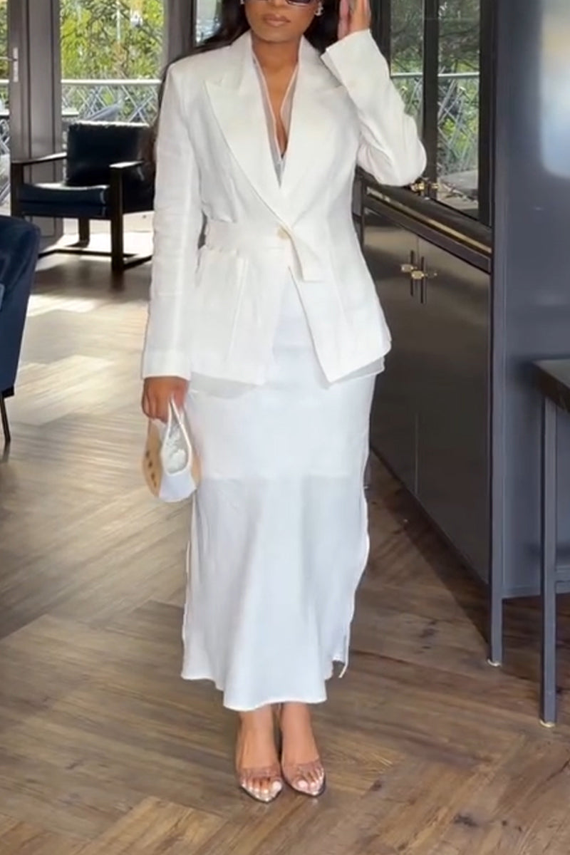 Women Collar Jacket + half Skirt Elegant Temperament Formal Suit