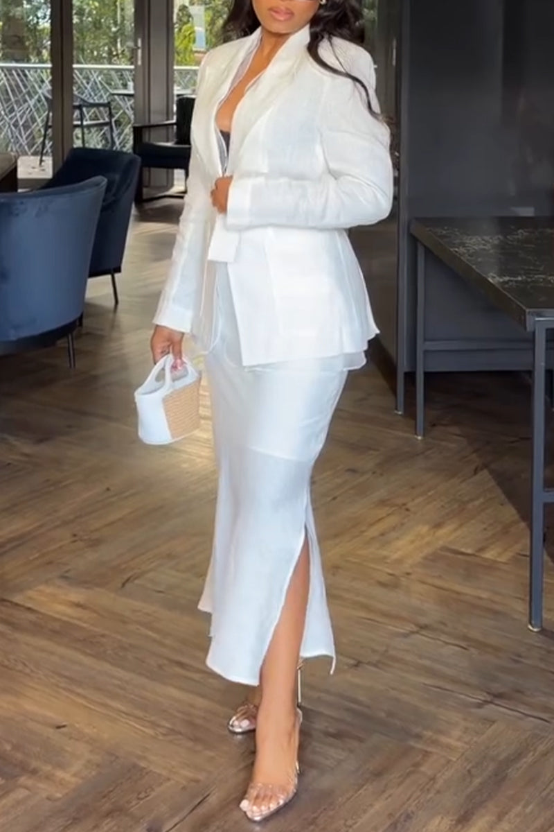 Women Collar Jacket + half Skirt Elegant Temperament Formal Suit