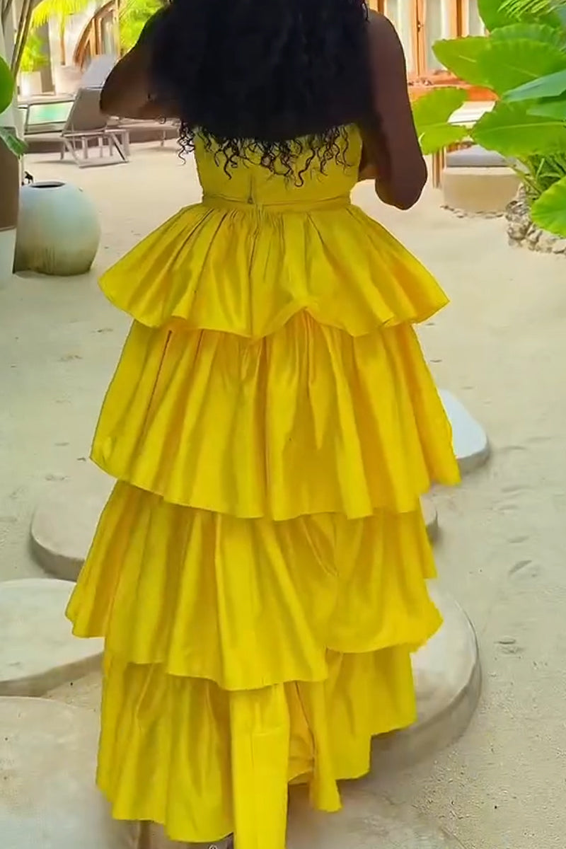 Women Neck Hanging Top + Patchwork Half Skirt Elegant Casual Vacation Casual Style Set