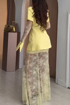 Women V-neck Patchwork Lace Blazer + Half Skirt Elegant Temperament Formal Suit