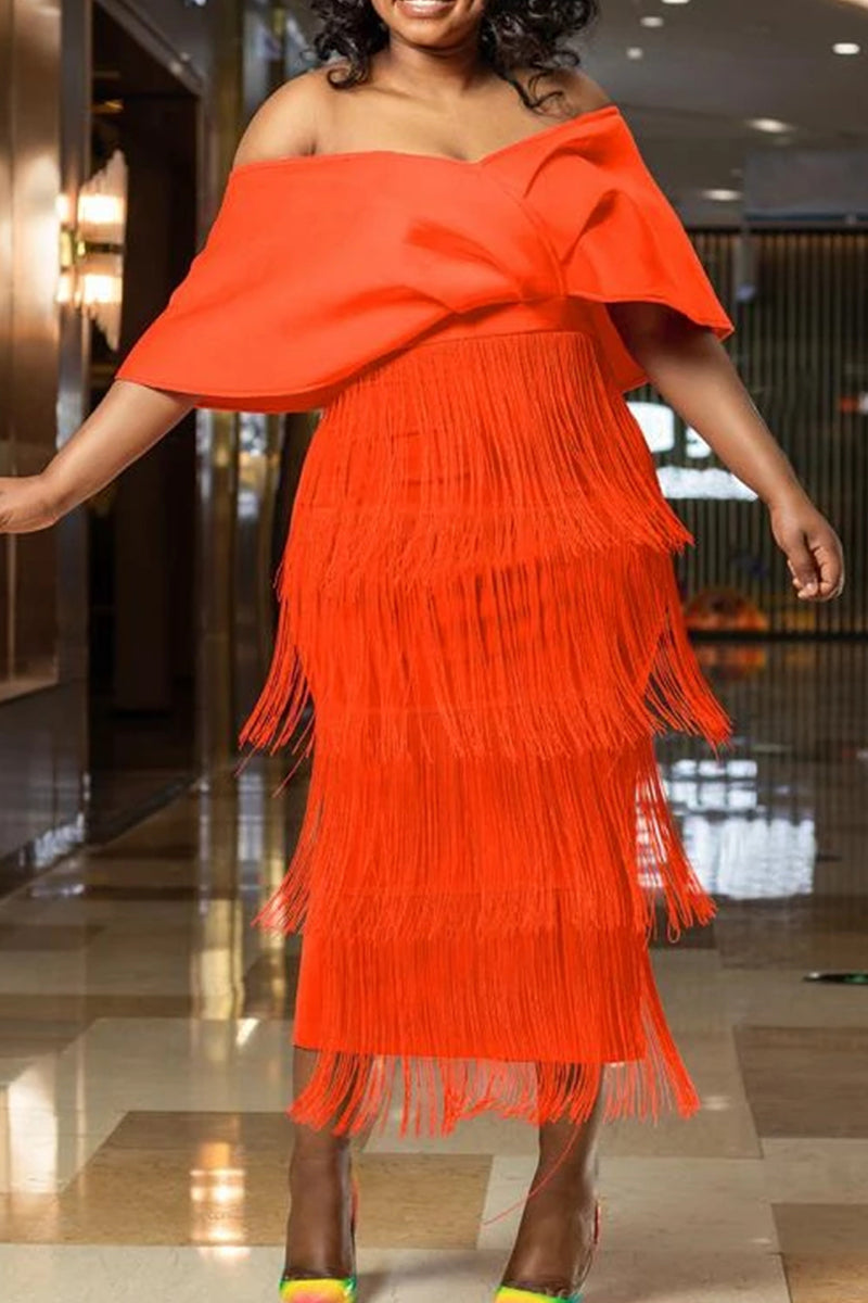 Women's Off Shoulder Long Party Dress With Fringes
