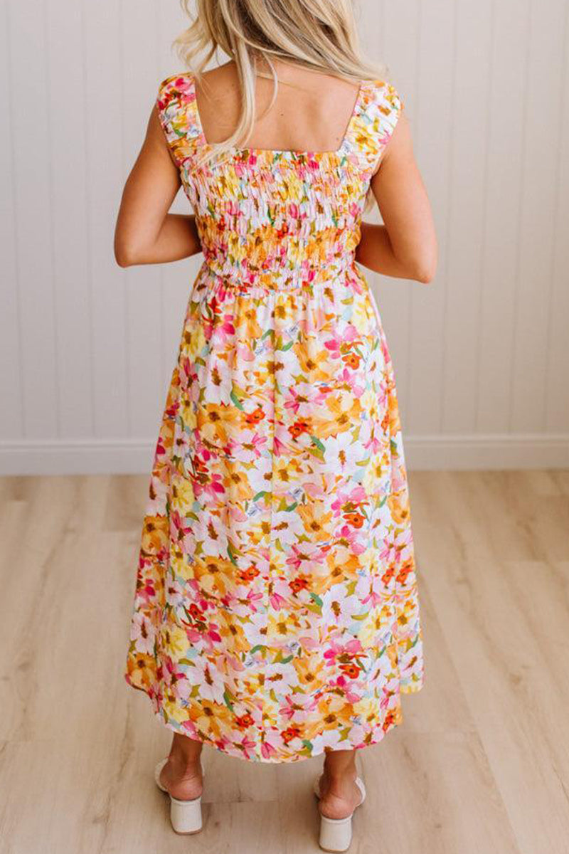 Womens Square Neck Sleeveless Printed Elegant Casual Maxi Dresses