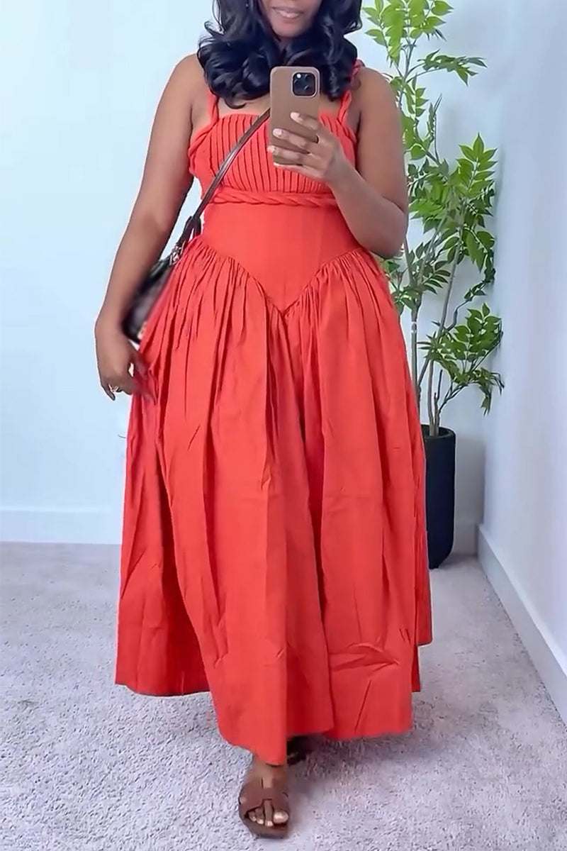 Women Camisole Waist Cinching Patchwork Vacation Casual Style Dress