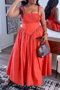 Women Camisole Waist Cinching Patchwork Vacation Casual Style Dress