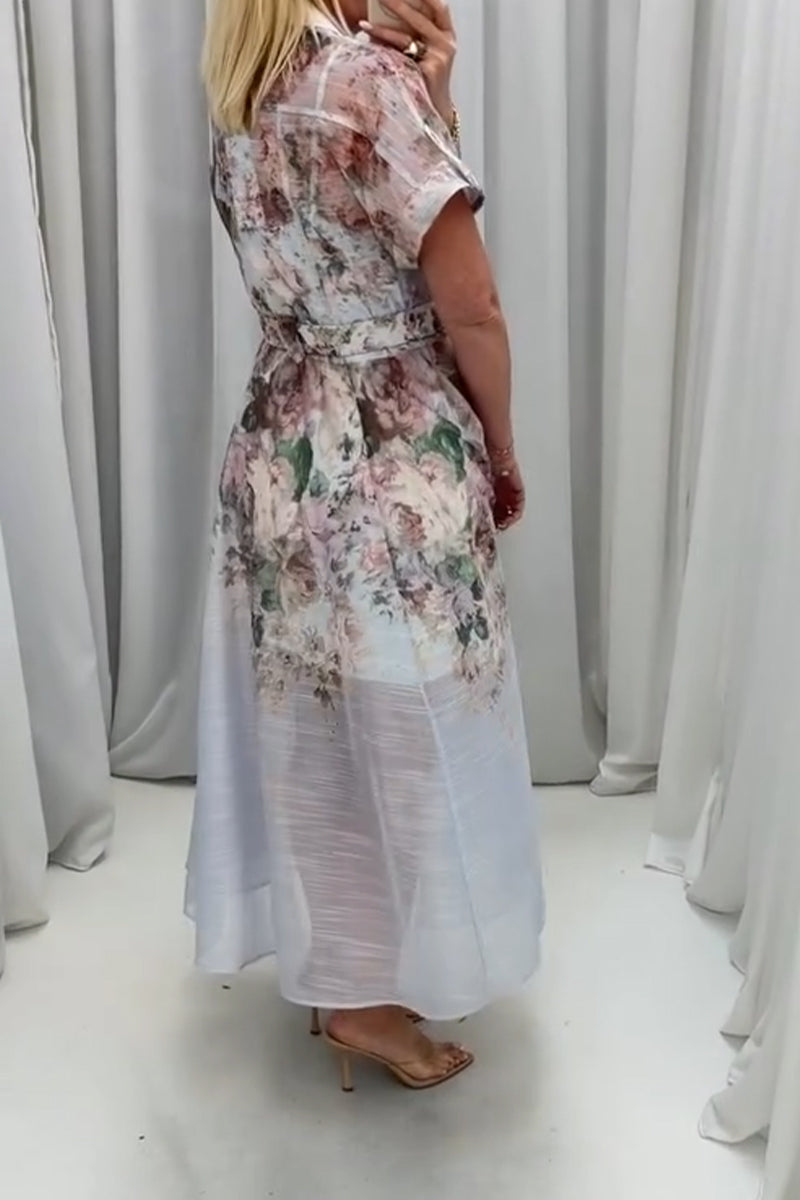 Women Collar Short Sleeved Printed Elegant Temperament Dress