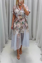 Women Collar Short Sleeved Printed Elegant Temperament Dress