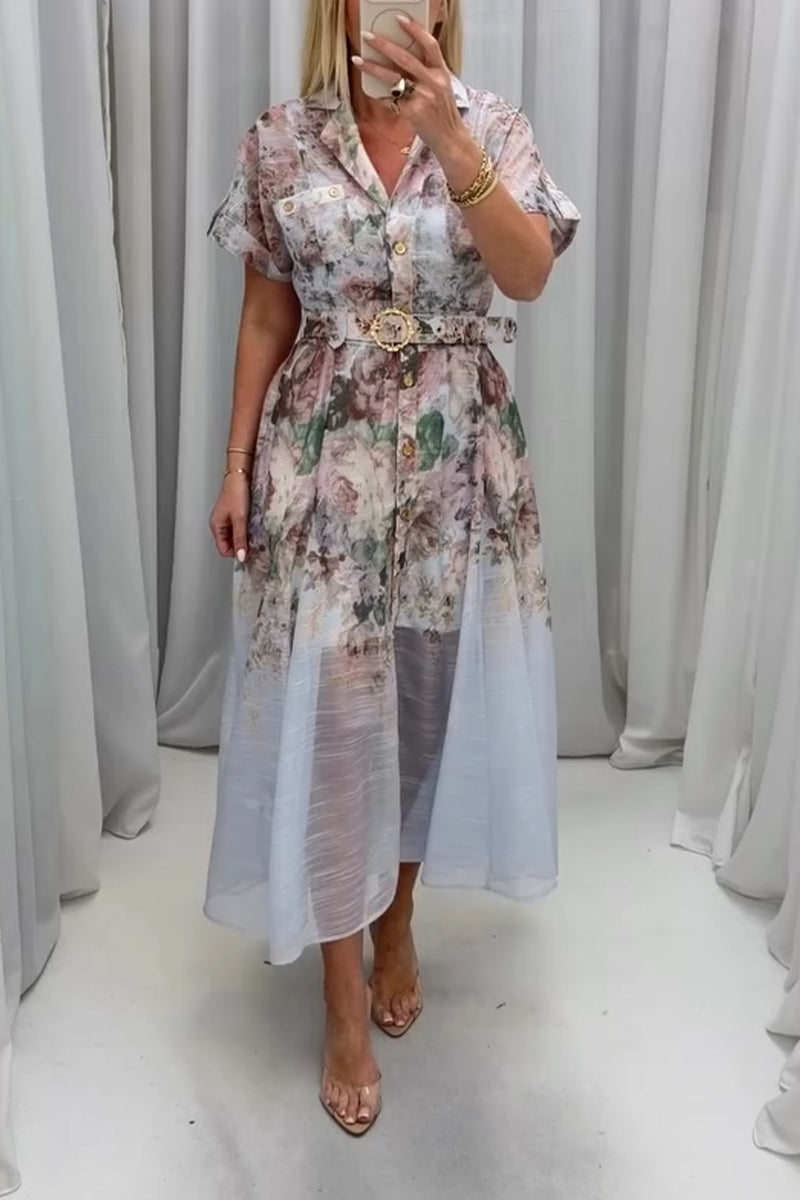 Women Collar Short Sleeved Printed Elegant Temperament Dress