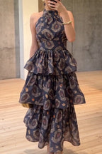 Women's Elegant Tiered Hem Pattern Maxi Dress