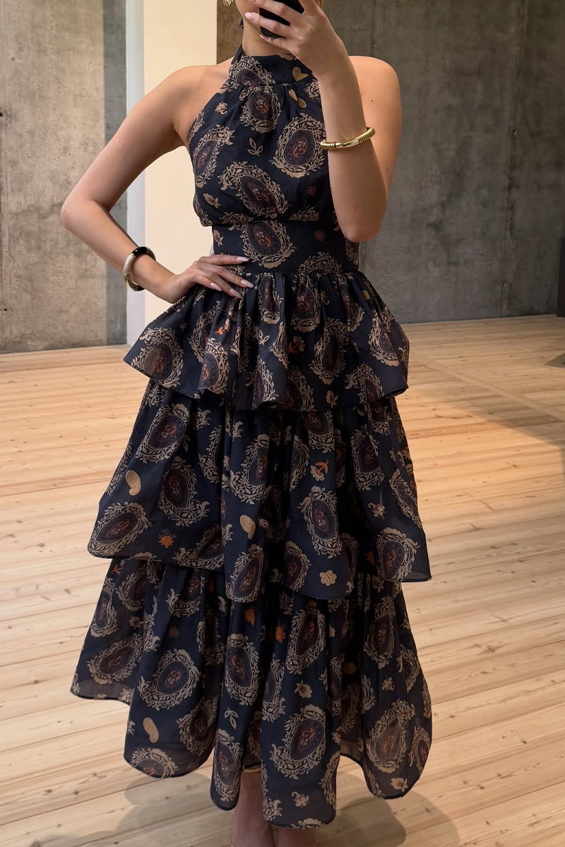 Women's Elegant Tiered Hem Pattern Maxi Dress