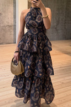 Women's Elegant Tiered Hem Pattern Maxi Dress