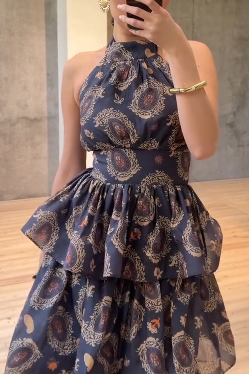 Women's Elegant Tiered Hem Pattern Maxi Dress