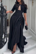 Women's Elegant Pleated Slit Hem Maxi Dress