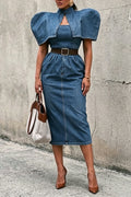 Women's Elegant Denim Dress 2-Piece Set