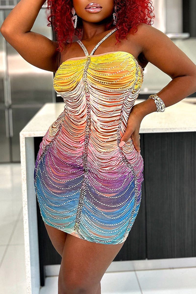 Women's Short Party Dress With Rhinestones And Tassels