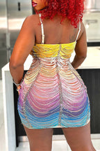 Women's Short Party Dress With Rhinestones And Tassels