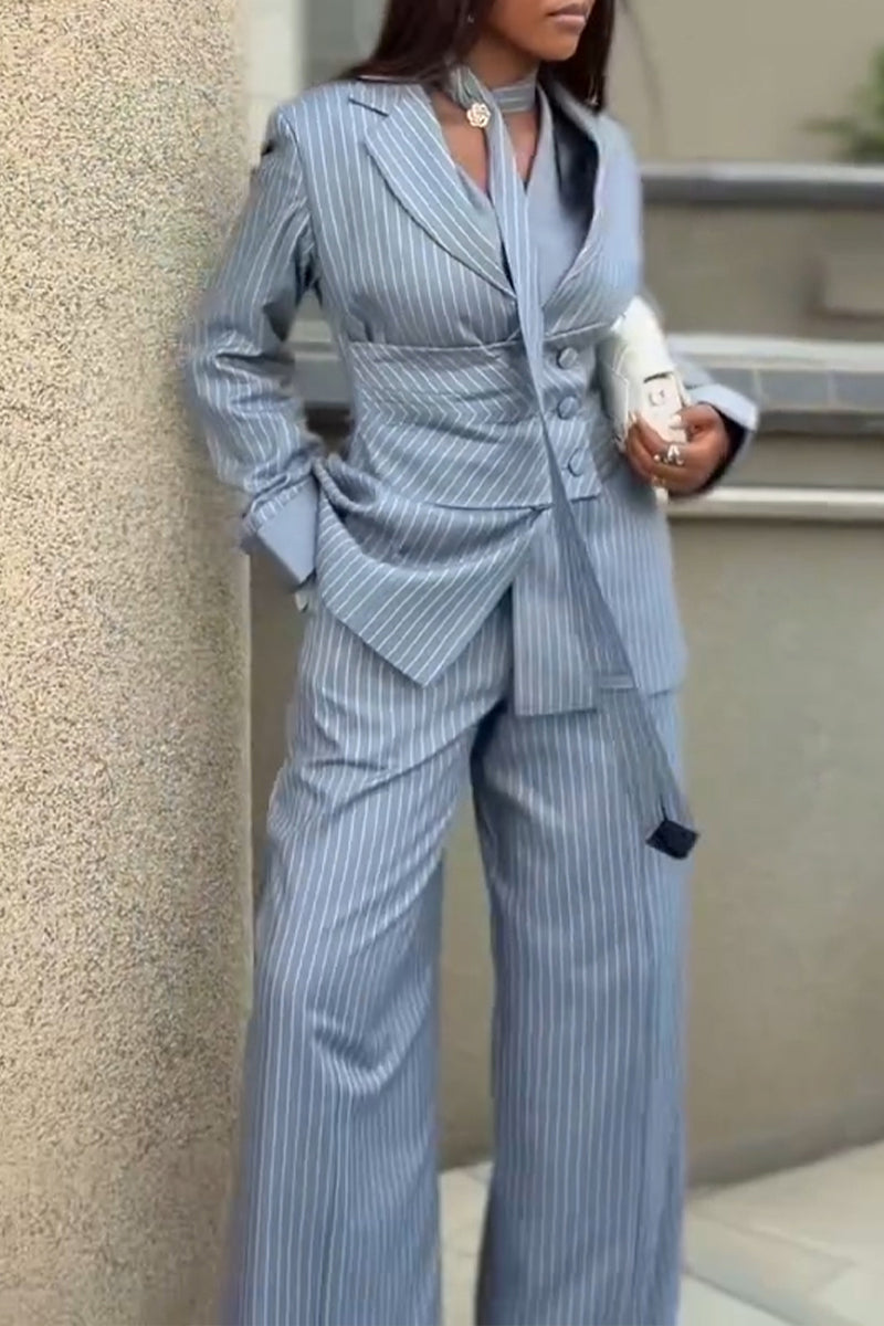 Women's Fashion Commuter Stripe Blazer with Tie or Pants